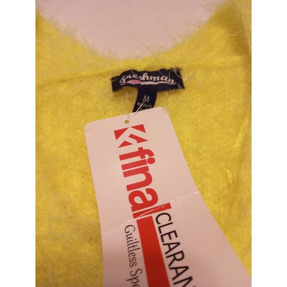 FRESHMAN Fuzzy Canary Yellow V-Neck Long Sleeve Sweater Size JUNIOR MEDIUM NWT - Picture 2 of 2